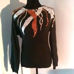 Vintage 80's sequined sweater dolman sleeves M